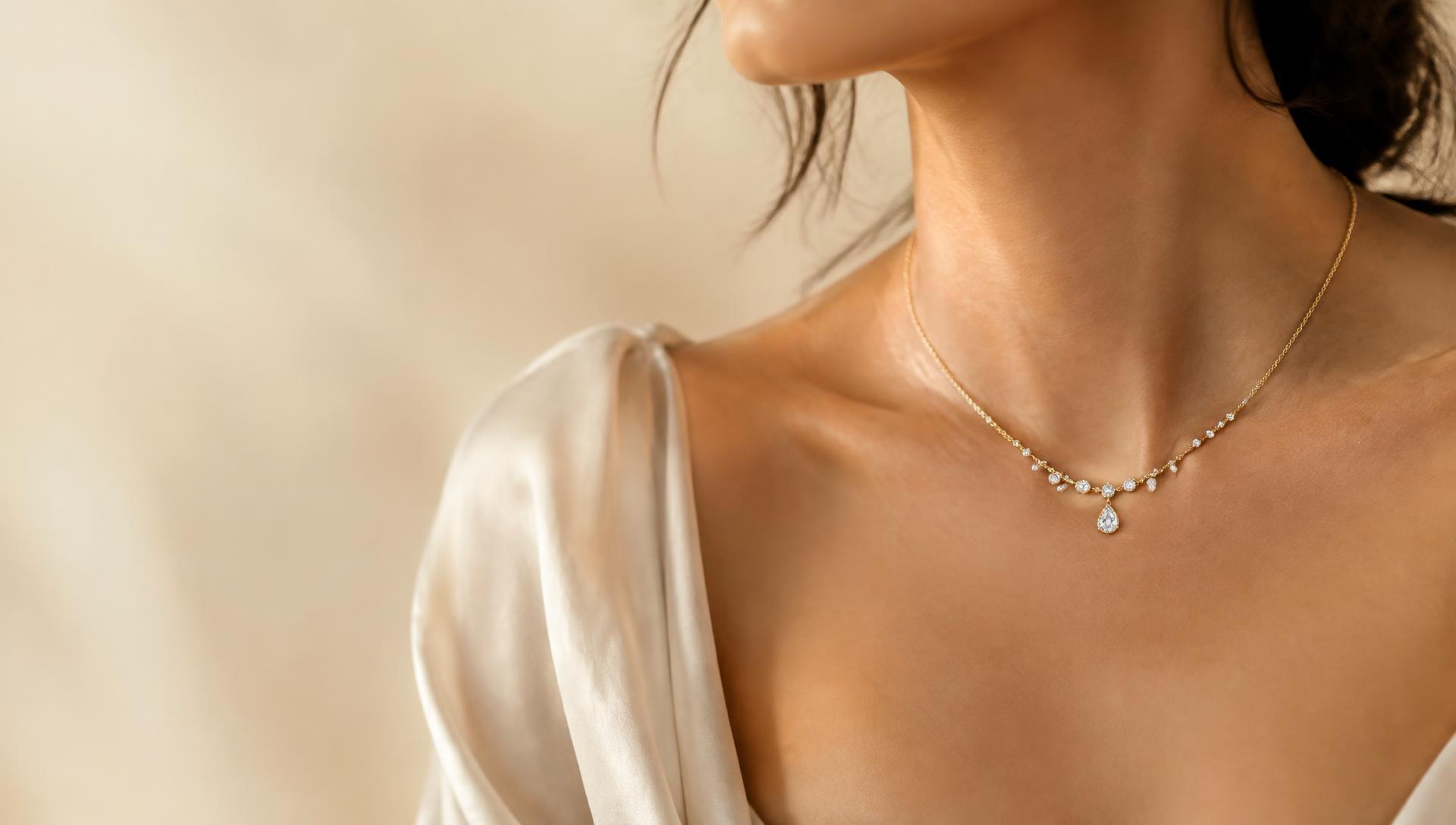 Woman wearing a delicate gold and diamond necklace
